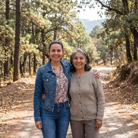 Carmen López caminando con su madre