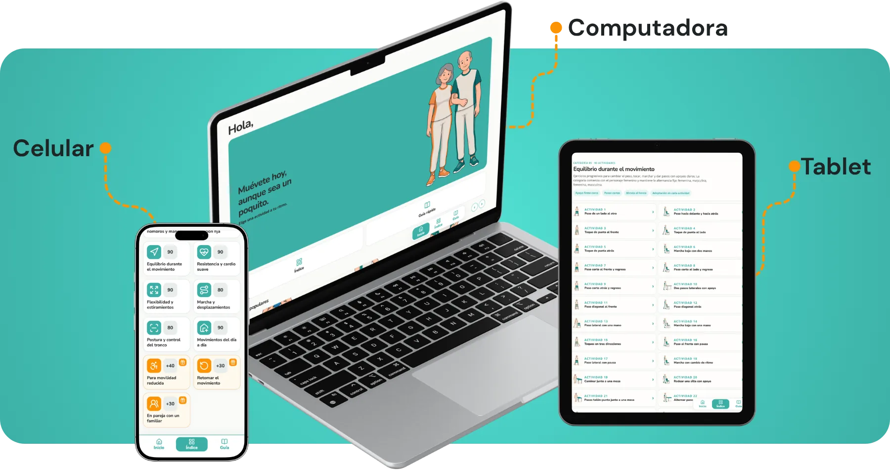 La app Abuelos Activos en celular, computadora y tablet